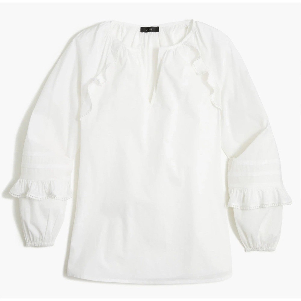 NWT Women's J.Crew Factory White Ruffle-trim Peasant Top, Large - $79.50 NEW!